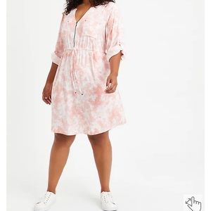 Torrid 0/Large MINI CHALLIS ZIP-FRONT SHIRT DRESS - Pink Tie Dye